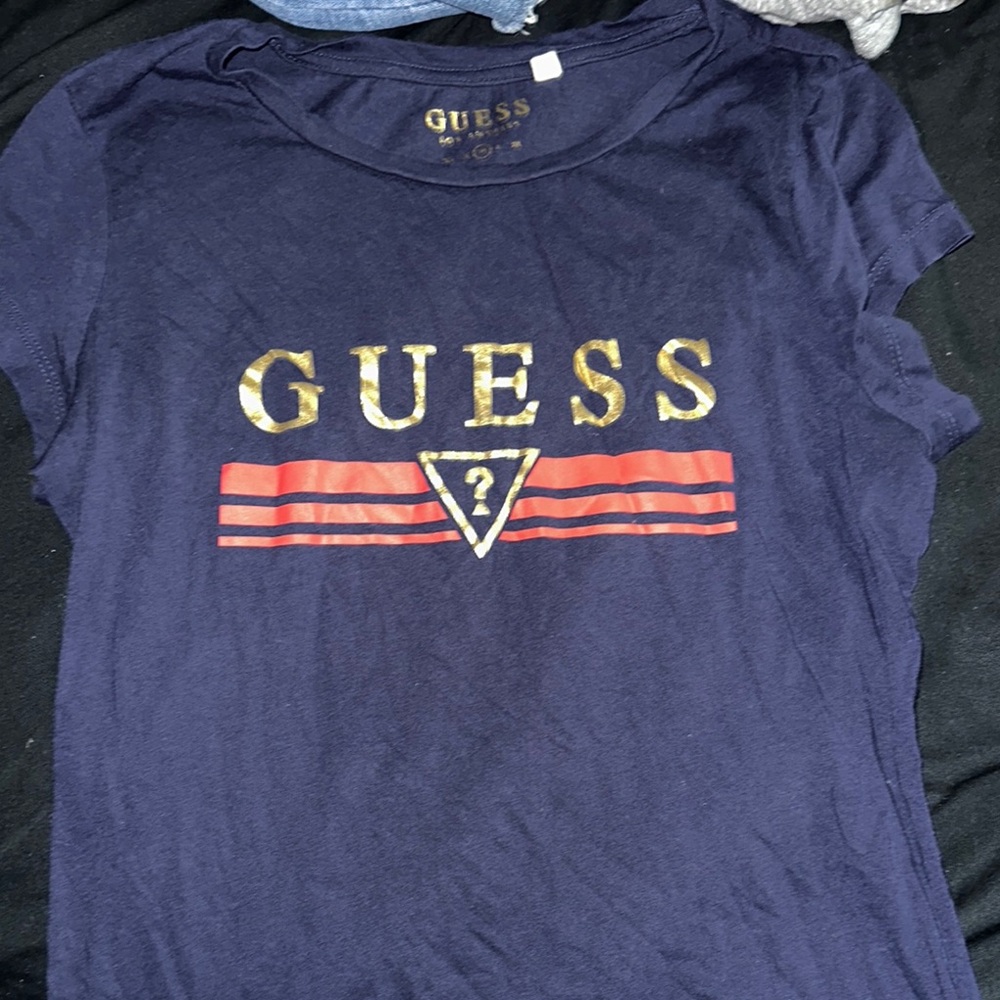 Guess Blue Tee with Gold and Red Accents